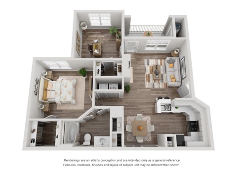 bedroom floor plan an in 3d at The Madison at Adams Farm, Greensboro, 27407